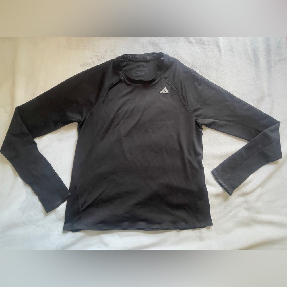 adidas Long Sleeve Black Performance Crewneck with Subtle Logo